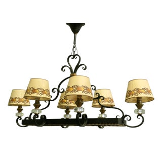 Large French Wrought Iron Country Chandelier, 1960 For Sale