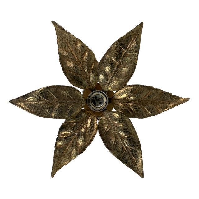 Florentine Brass Floral Wall Sconce by Willy Daro for Massive Lighting, 1970s For Sale