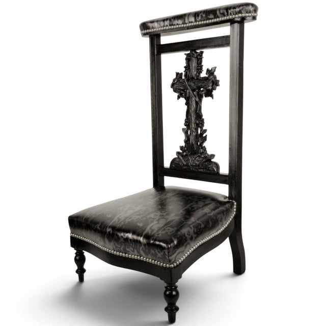 Antique Victorian Gothic Revival Ebonized Wood Prie-Dieu Prayer Chair with Carved Cross, 1900 For Sale - Image 10 of 10