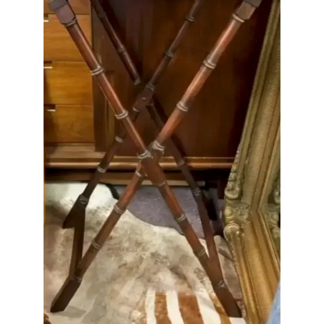 Mid-Century Modern Mid Century Carved Faux Bamboo Wood Tray or Bar Service Stand For Sale - Image 3 of 5