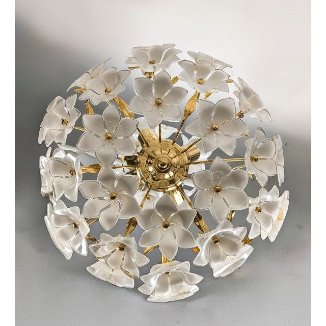 Gorgeous, extremly rare and huge murano glass flower chandelier, glass bouquet chandelier with beautiful white, tender...