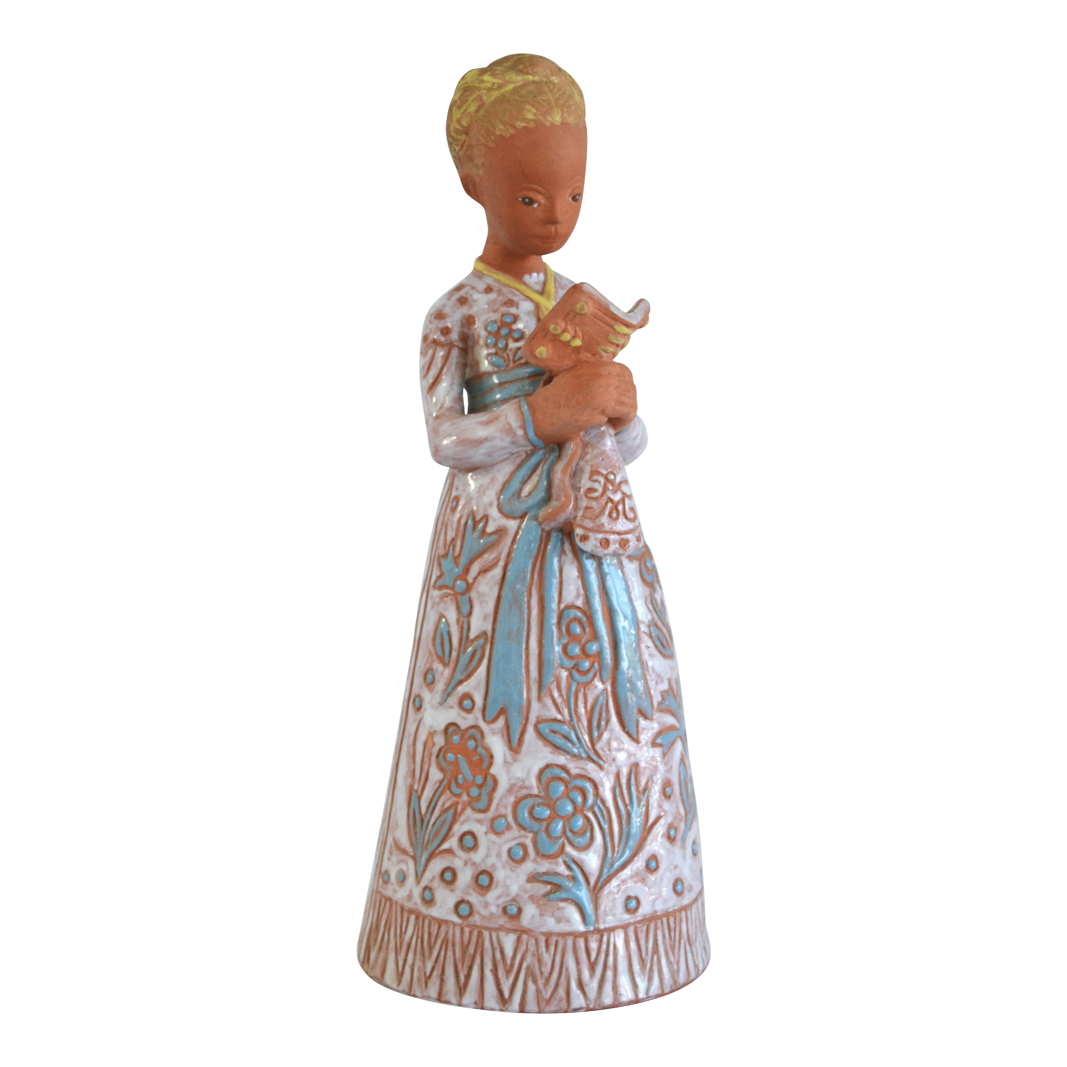1950s Margit Kovács Stylized Reading Girl Clay Sculpture Budapest