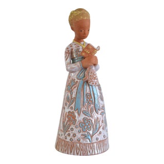 1950s Margit Kovács Stylized Reading Girl Clay Sculpture Budapest Hungary For Sale