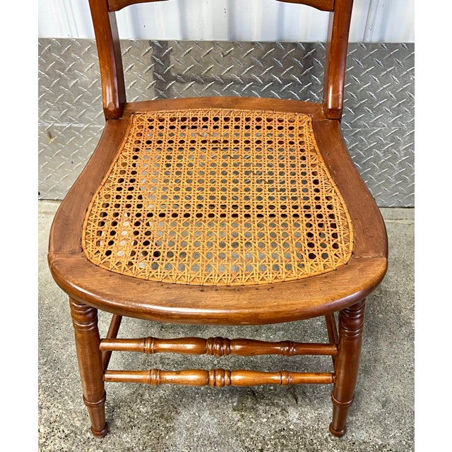 Antique Victorian Maple Ladderback Cane Seat Dining Chairs - Set of 4 For Sale In New York - Image 6 of 11