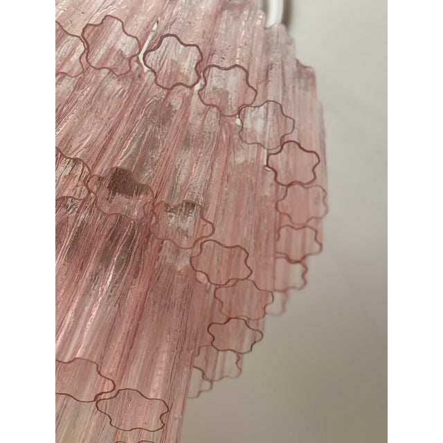 Large Pink Colorful Murano Chandeliers with Tubular Prisms Tronchi, Set of 2 For Sale - Image 10 of 16