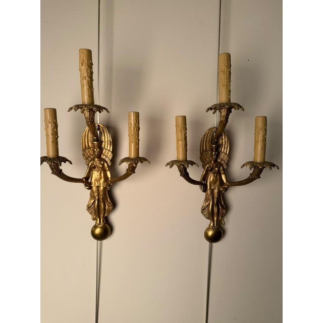 French 19th Century French Neoclassical Style Bronze Angel Sconces - Pair For Sale - Image 3 of 12