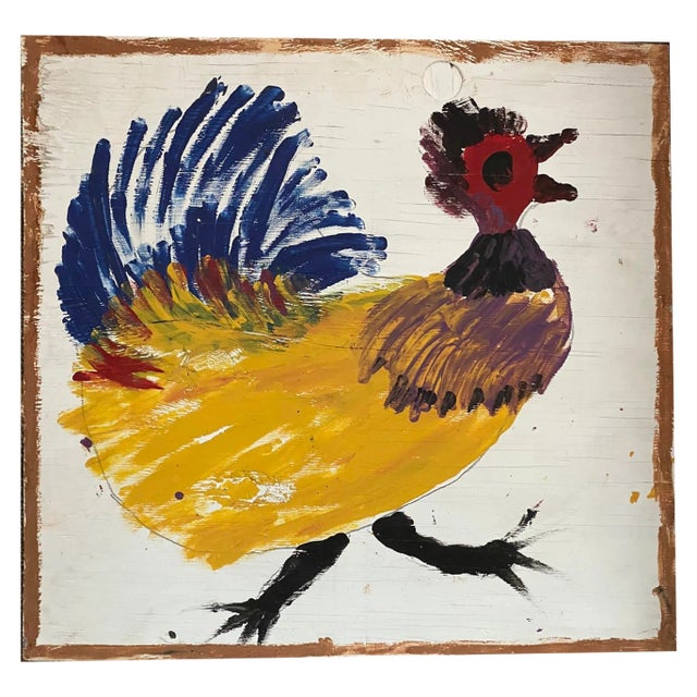 Late 20th Century “Farm Chicken” Jimmy Lee Sudduth Folk Art Painting For Sale