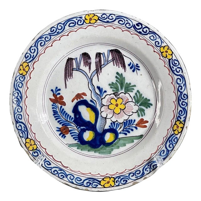 Dutch Polychrome Hand-Painted Delft Charger, 1750-1790 For Sale