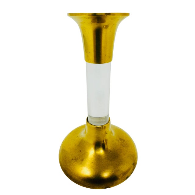 Metal Vintage Brass and Lucite Candlestick Holders a Pair For Sale - Image 7 of 10