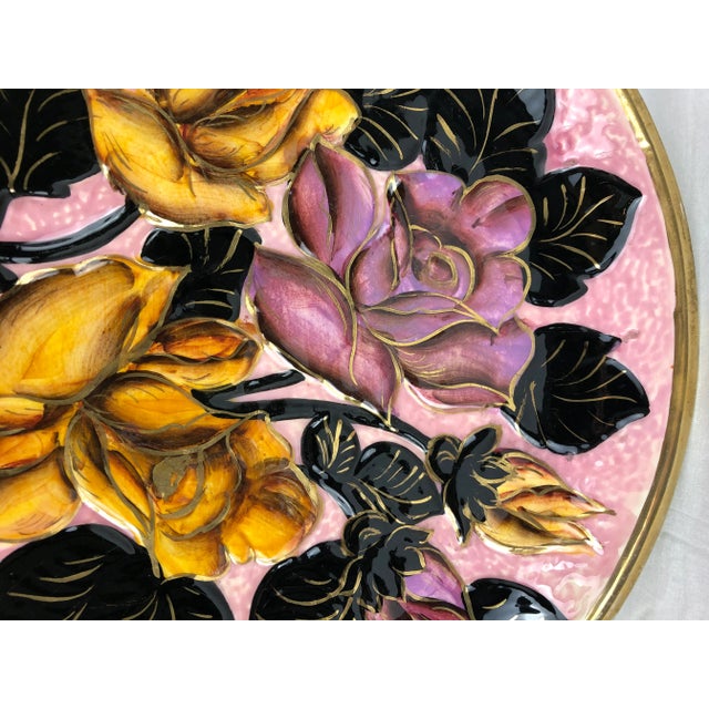 Mid-Century Modern Vintage French Majolica Floral Platter From Vallauris For Sale - Image 3 of 7