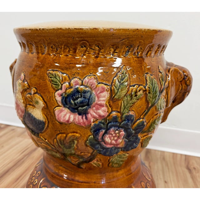 Vintage Majolica Style Floral Elephant Garden Stool For Sale - Image 9 of 12
