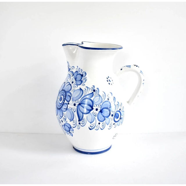 Vintage Large Czech Blue and White Ceramic Pitcher For Sale - Image 4 of 10
