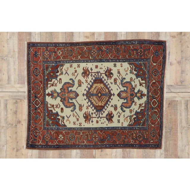 Beige Antique Persian Serapi Rug - 04'07 X 05'09 For Sale - Image 8 of 9
