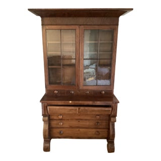 Antique Glass Door Hutch-Desk and Drawers For Sale