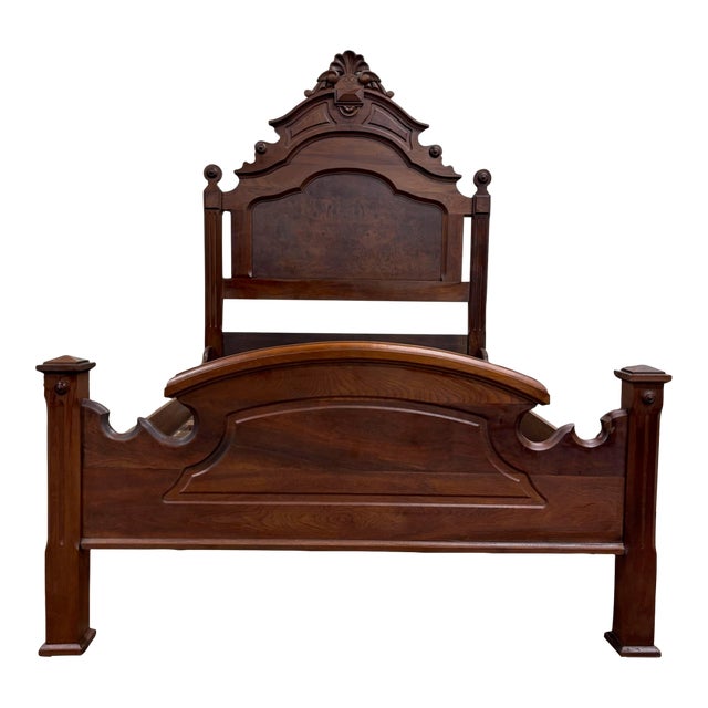 Antique Full Size Victorian Eastlake Monumental High Back Carved Walnut Bed For Sale