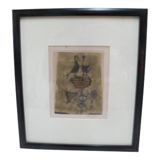 Johnny Friedlaender Signed Framed Two Birds Deux Oiseaux III Engraving For Sale