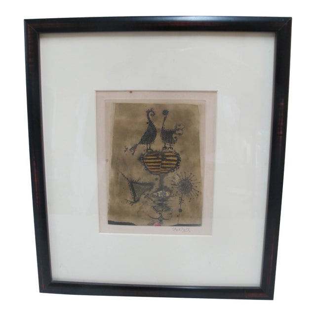 Johnny Friedlaender Signed Framed Two Birds Deux Oiseaux III Engraving For Sale