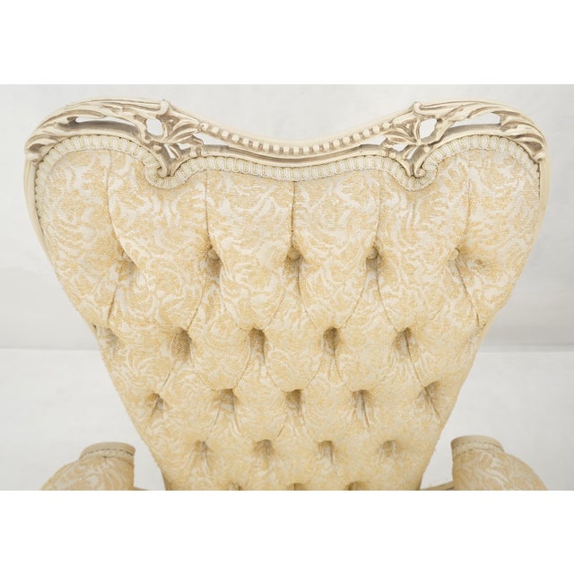 Pair Rococò Louis XVI Style Tufted Pierce Carved Backs Off White Fireside Chairs For Sale - Image 4 of 12