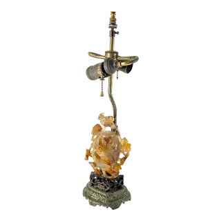19th Century Chinese Carved Carnelian Agate Vase Table Lamp For Sale