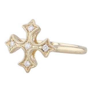 New VS2 Diamond Cross Ring 14k Yellow Gold Size 6.5 For Sale