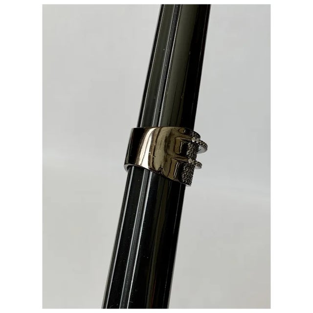 Black Sterling and Swarovski Crystal Cigar Band Ring, Size 6 For Sale - Image 8 of 13
