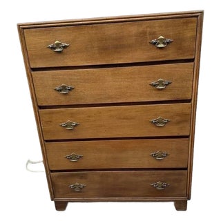 Vintage Walnut and Maple 5 Drawer Tall Chest of Drawers. For Sale