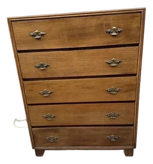 Vintage Walnut and Maple 5 Drawer Tall Chest of Drawers.