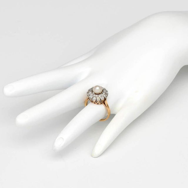 Late 19th Century 18KY/Platinum Edwardian Pearl & Diamond Ring, size 7.25 For Sale - Image 5 of 5