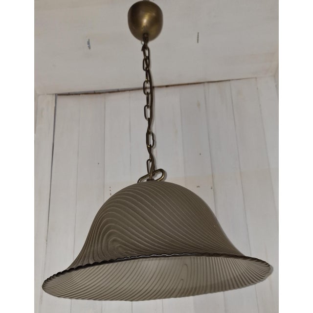 Vintage Ceiling Lamp with Lightly Tinted Relief Glass Shade on a Brass Mount, 1970s For Sale - Image 6 of 8
