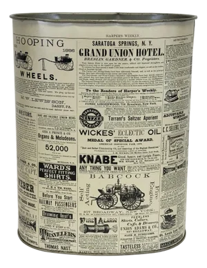 Vintage Newspaper Print Motif Wastebasket