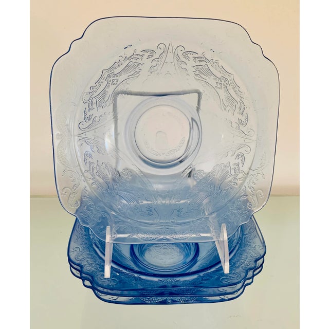 1930s Blue Depression Glass Madrid Rimmed Soup Bowls - Set of 4 For Sale - Image 5 of 6