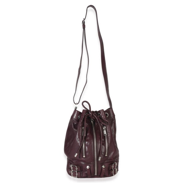 Purple Bordeaux Smooth Calfskin Medium Rider Bucket Bag For Sale - Image 8 of 9