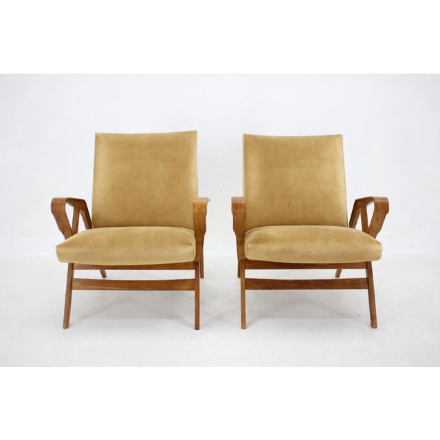 Mid-Century Armchairs in Wood and Fabric from František Jirák, Czechoslovakia, 1970s, Set of 2 For Sale - Image 4 of 8