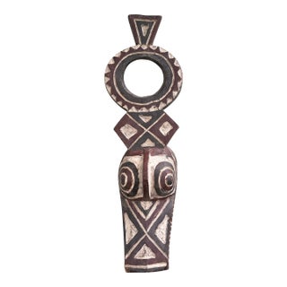Large Hand-Carved African Tribal Mask Sculpture in Painted Wood, 23.25”h For Sale