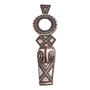 Large Hand-Carved African Tribal Mask Sculpture in Painted Wood, 23.25”h
