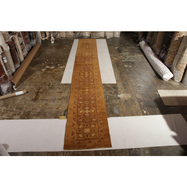 Transitional Antique Hand-Knotted Agra Runner Rug Beige Brown All-Over Floral Design For Sale - Image 3 of 6