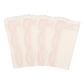 Colorblock Pink Embroidered Linen Napkins, Set of 4 For Sale