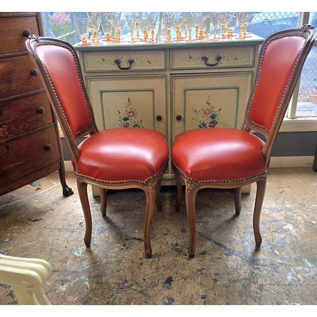 Wood Vintage French Side Chairs a Pair For Sale - Image 7 of 12
