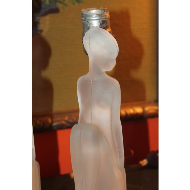 1920s Art Deco 1920's Frosted Crystal Nude Female Figural Table Lamps - a Pair For Sale - Image 5 of 11