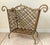 Hollywood Regency Large Heavy Duty Gold Leaf Cast Iron Crosshatch Design Footed Fireplace Log Basket For Sale - Image 3 of 7