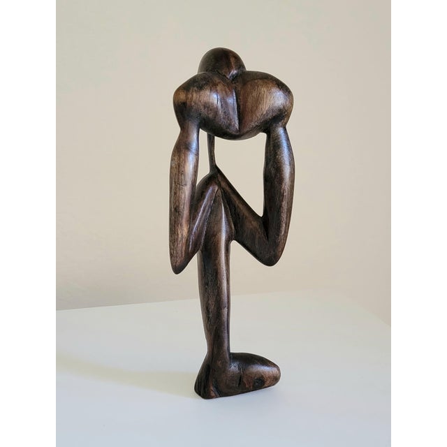 Mid-Century Modern Vintage Mid-Century Modern African Modernist "Thinking Man" Statue 9.5" For Sale - Image 3 of 9