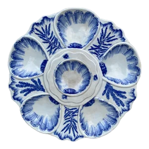 19th Century Blue and White Seaweeds Oyster Plate Bordeaux