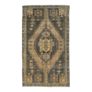 Gray Geometric Designed Persian Vintage Wool Rug