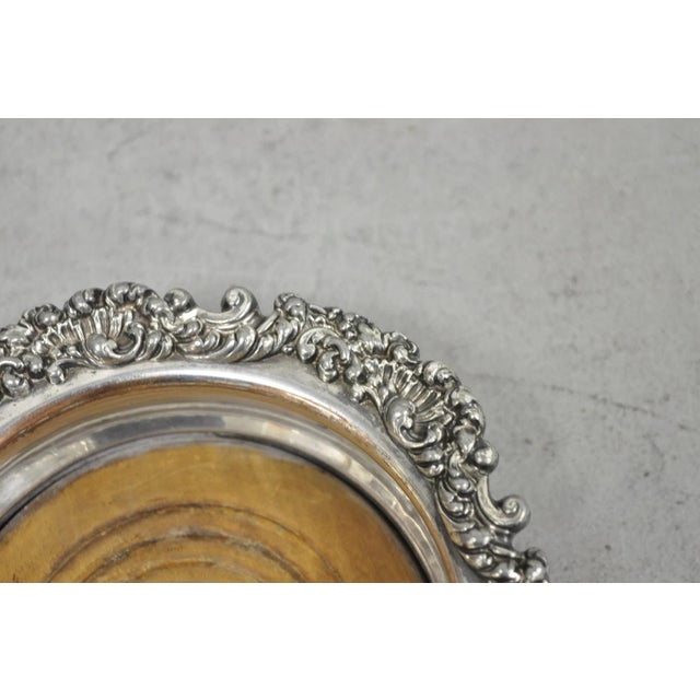Mid 20th Century Antique English Victorian Silver Plated Floral Mahogany Bar Wine Bottle Coaster For Sale - Image 5 of 13