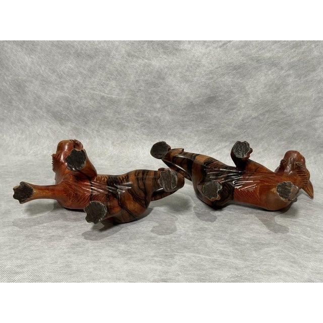 Black Hand-Carved Wooden Tigers, 1970s, Set of 2 For Sale - Image 8 of 13