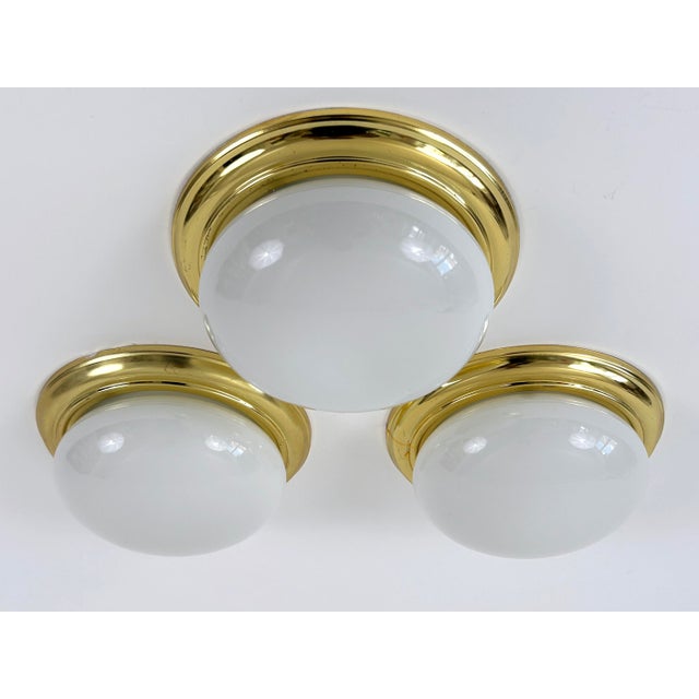 Vintage Brass and Opaline Glass Flush Mount, Germany, 1970 For Sale - Image 4 of 18
