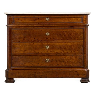 19th Century French Louis Philippe Burl Walnut Commode W/ Carrara Marble For Sale