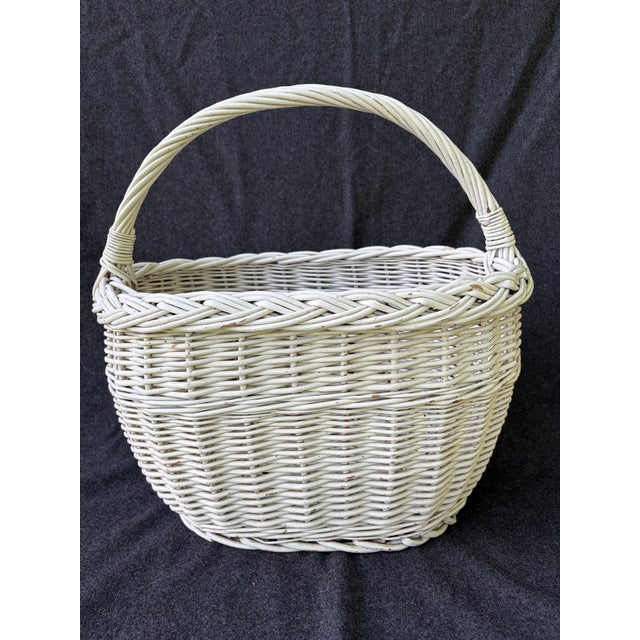 Shabby Chic Antique Painted Gathering Willow Basket With Top Handle For Sale - Image 3 of 18