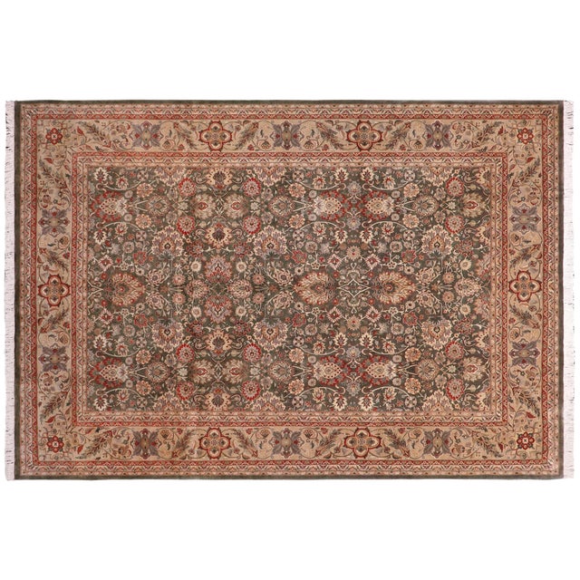 Tan 1990's Pak-Persian Green/Tan Wool Rug - 9'2'' X 11'8'' For Sale - Image 8 of 9