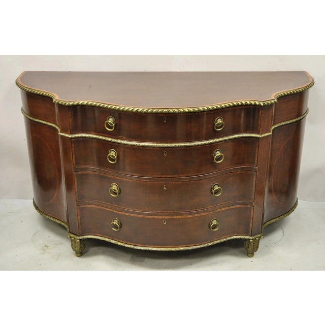 Antique French Louis XVI Style Mahogany Bow Front Bombe Buffet Commode Chest For Sale - Image 12 of 12